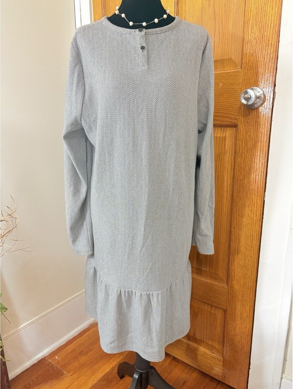 Loft XL Gray Herringbone Shift Dress  Sleeve Casual Rayon
